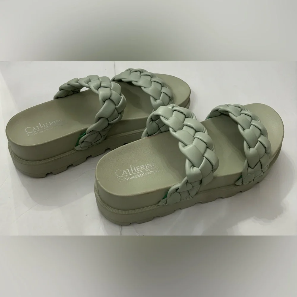 Catherine Malandrino Women Double Strap Green Sandals Size 9 Summer Beach Vacay